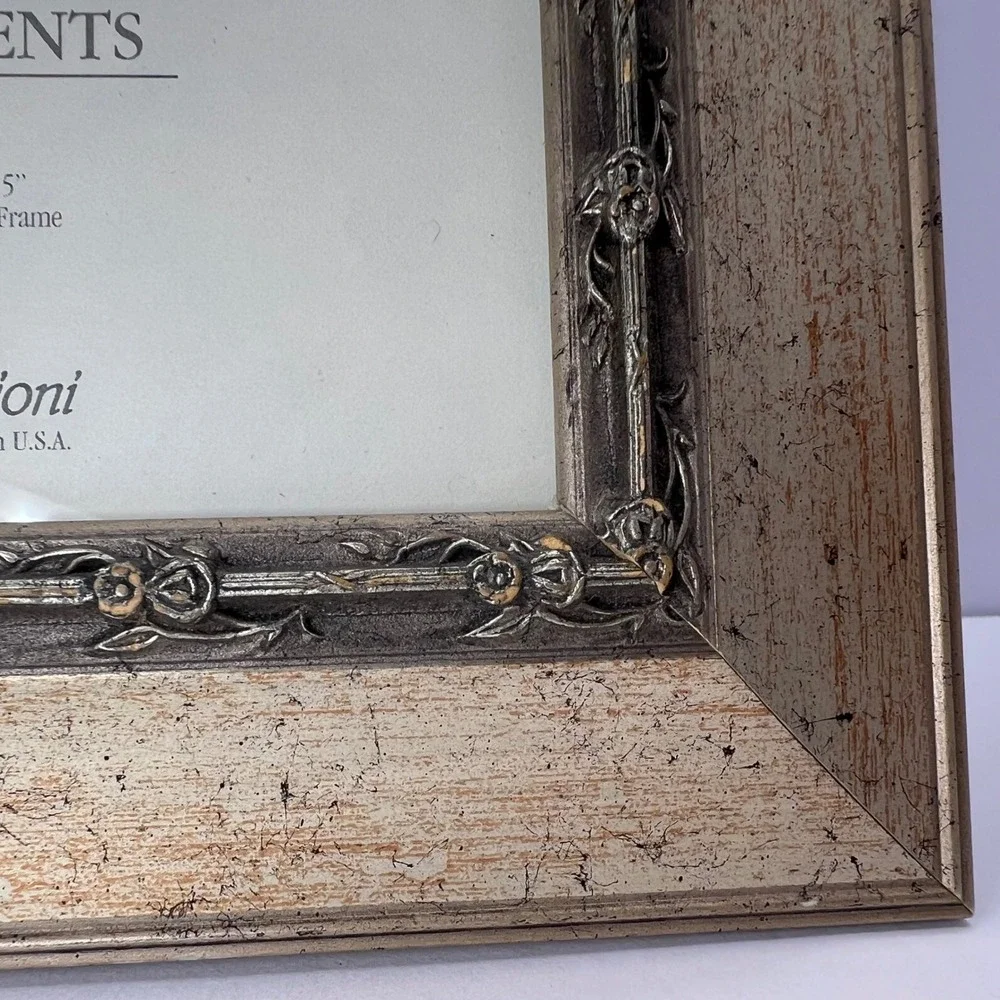 Champagne Silver Square Frame 5x5 Photo Floral Border Ornate Classic Shabby Chic